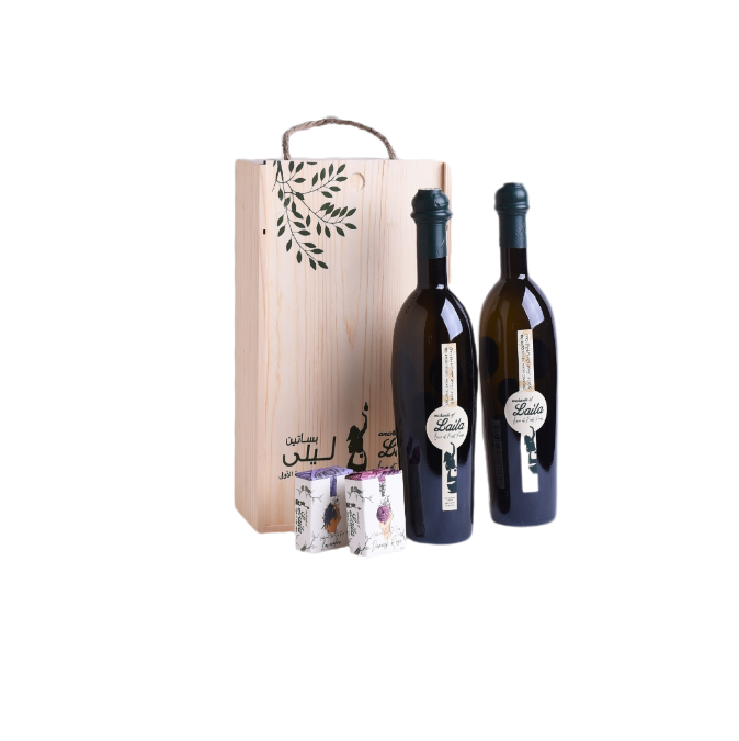 Double Wooden Gift Box of Organic Extra Virgin Olive Oil