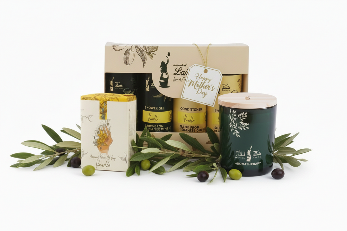 Set of skincare products with branding on a white background