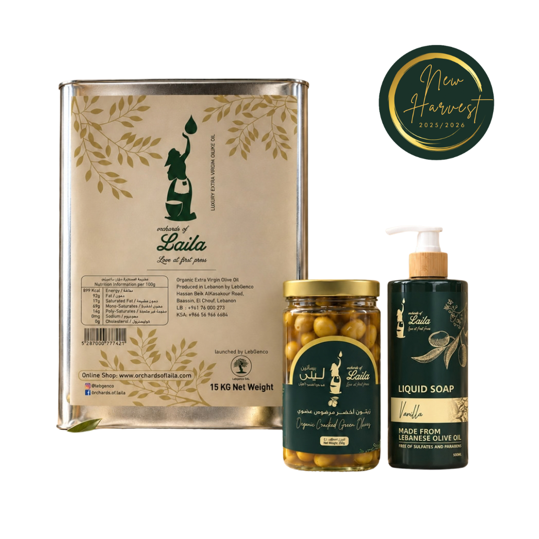 New Harvest  Extra Virgin Olive Oil 16l Can & FREE Organic Green Olives and Liquid Soap.