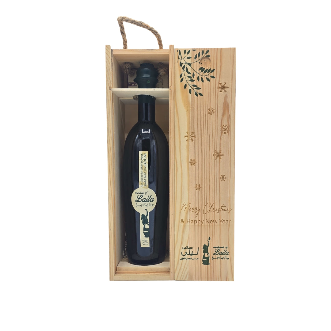 Single Christmas Wooden Gift Box with Organic Extra Virgin Olive Oil