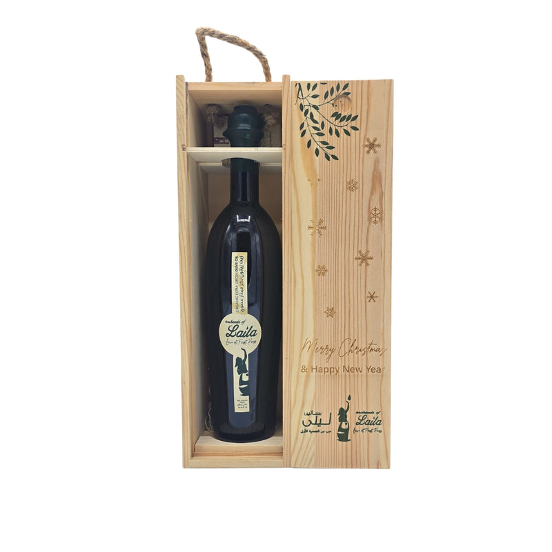 Single Christmas Wooden Gift Box with Organic Extra Virgin Olive Oil