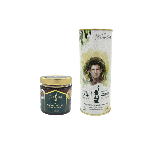 Organic Extra Virgin Olive Oil & Natural Oak Honey Box